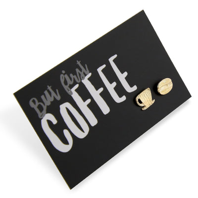 But First Coffee! Plated Stud Earrings - Gold (9705)