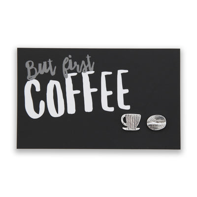 But First Coffee! Plated Stud Earrings - Silver (9703)