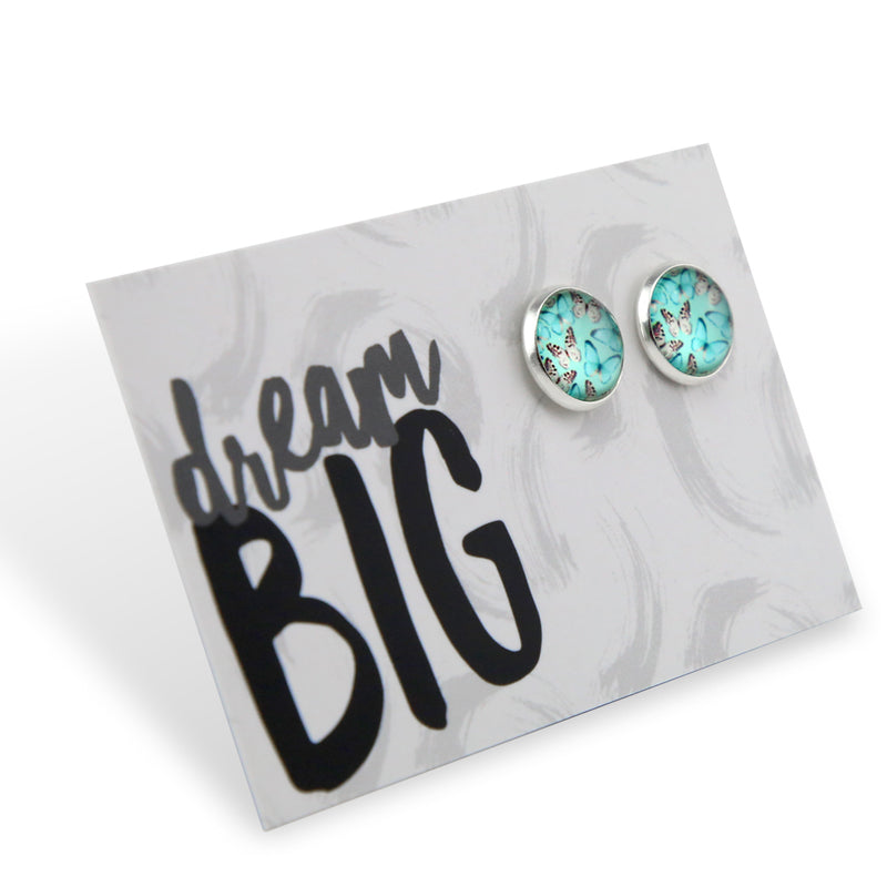 Heart & Soul Collection - Dream Big - Bright Silver 12mm Circle Studs - Butterfly Flutter (9409)