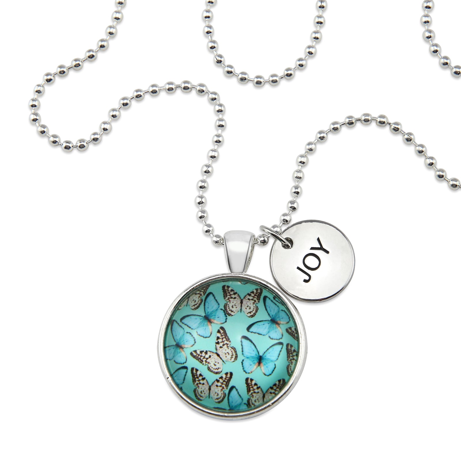 Heart & Soul Wings - Bright Silver ' JOY ' Necklace - Butterfly Flutter (10924)