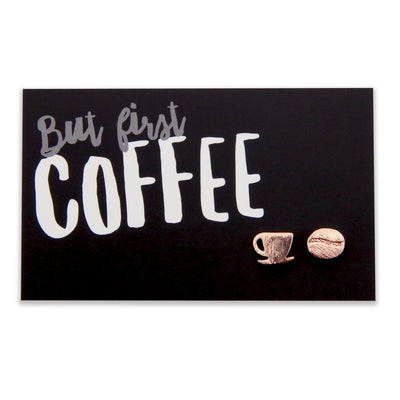 But First Coffee! Plated Stud Earrings - Rose Gold (9704)