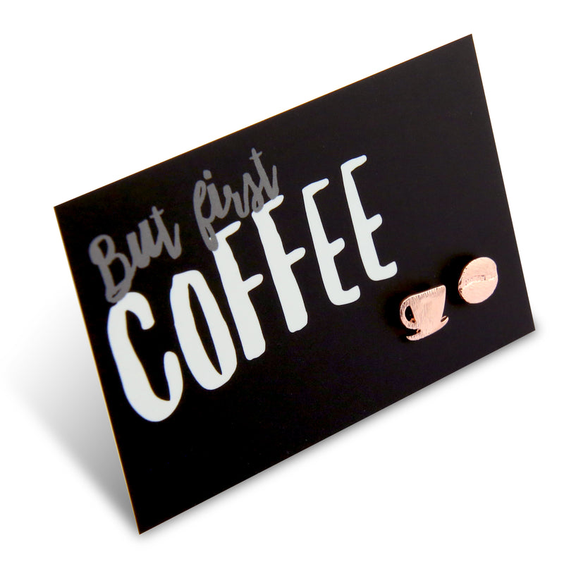 But First Coffee! Plated Stud Earrings - Rose Gold (9704)