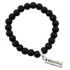 Black onyx stone bead bracelet with silver meaningful charm.