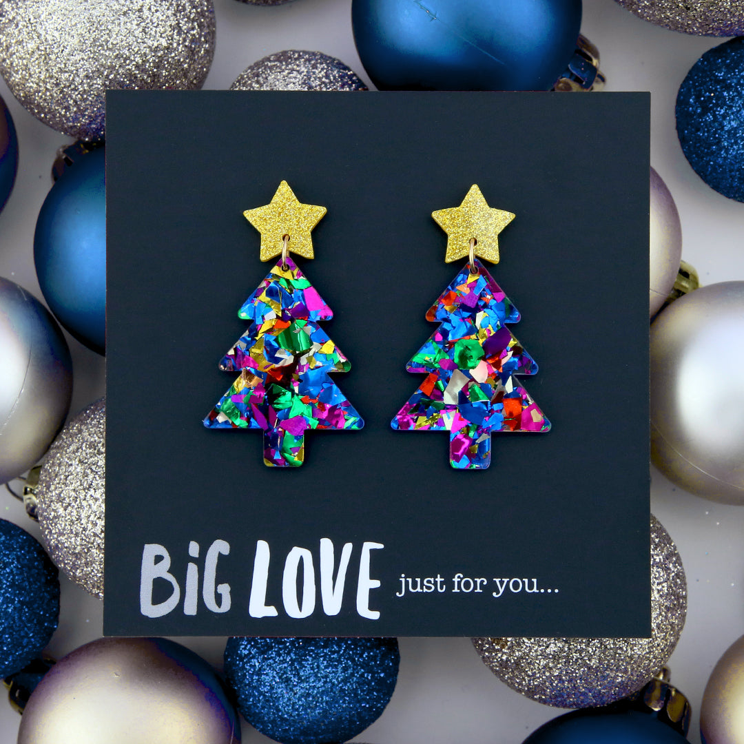 Acrylic & Resin Dangles - 'Big Love Just For You' - Rainbow Sparkle Christmas Tree (9406)