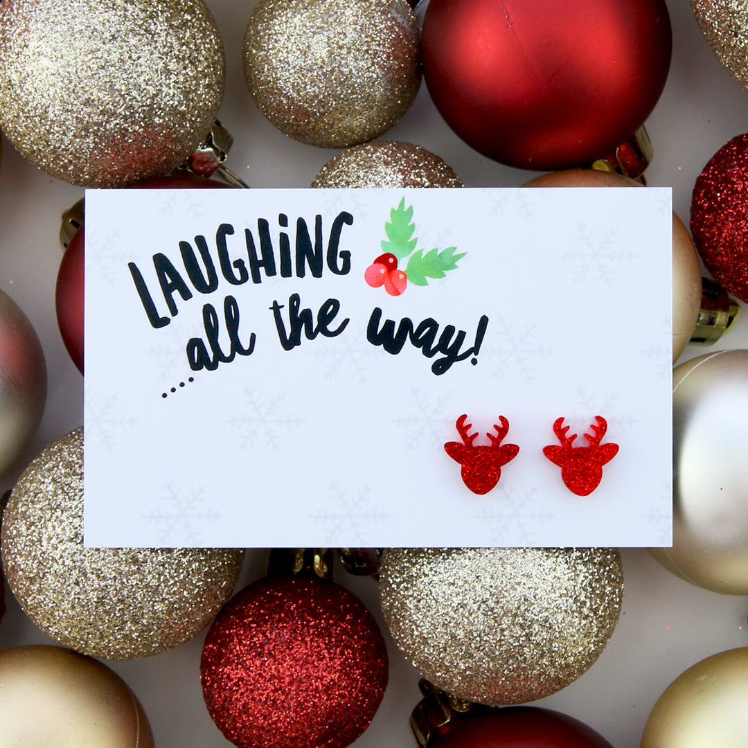 Sparkle Acrylic Studs - Laughing All The Way - Red Glitter Reindeer (10945)