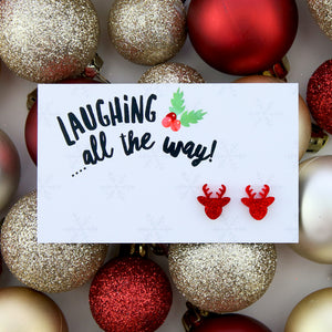 Sparkle Acrylic Studs - Laughing All The Way - Red Glitter Reindeer (10945)