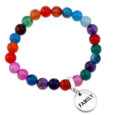 Stone Bracelet - Colour Pop Agate Stone - 8mm beads with Silver Word charm