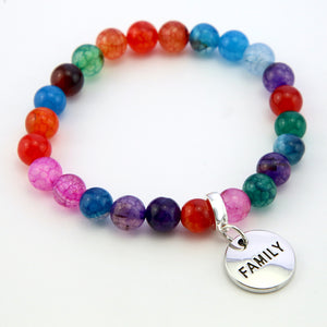 Stone Bracelet - Colour Pop Agate Stone 8mm Beads - with Silver Word charm