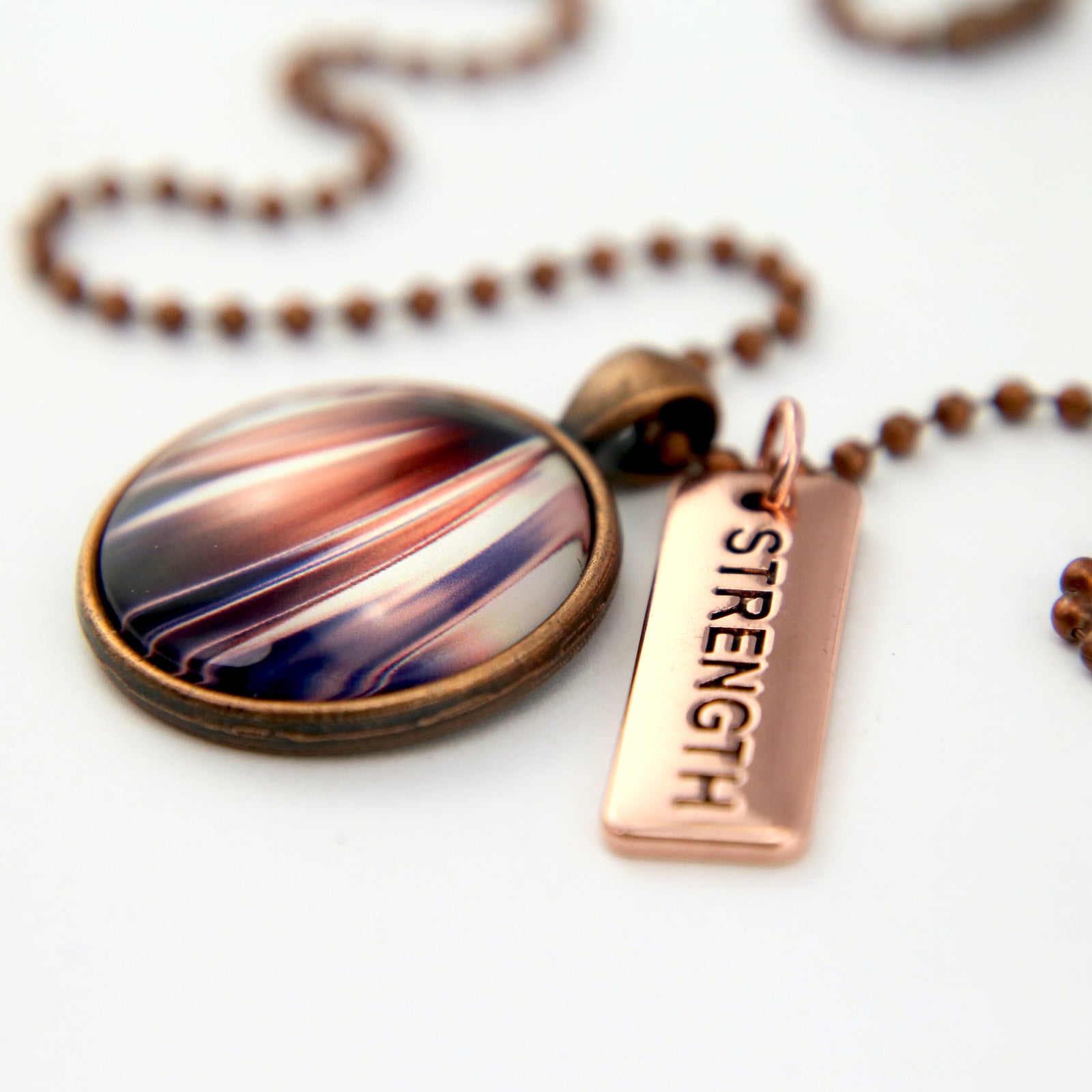 The STRONG WOMEN Collection - Vintage Copper 'STRENGTH' Necklace - Crema (10212)