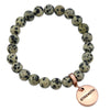 Stone Bracelet - Dalmatian Stone - 8mm beads with Rose Gold Word charm