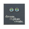 Heart & Soul Collection - Dream Explore Create - Silver Stainless Steel 8mm Circle Studs - Ocean & Earth (12841)