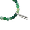 Stone Bracelet - Emerald Green Faceted Agate 8mm Beads - With Silver Word Charms