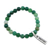 Stone Bracelet - Emerald Green Faceted Agate 8mm Beads - With Silver Word Charms