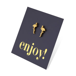 Flamingo shapes stainless steel earring studs on enjoy card. 