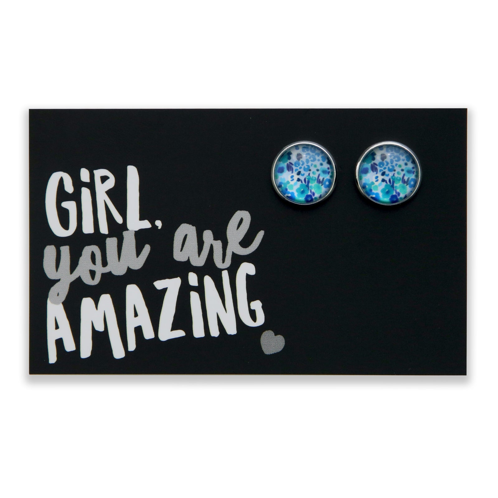 TEAL COLLECTION - Girl You Are Amazing - Bright Silver 12mm Circle Studs - Fandango Blue (12065)