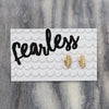 Fearless Feather Cute Earring Studs gold plated on Fearless gift card.