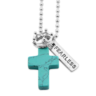 Cross & Crown Necklace - Turquoise