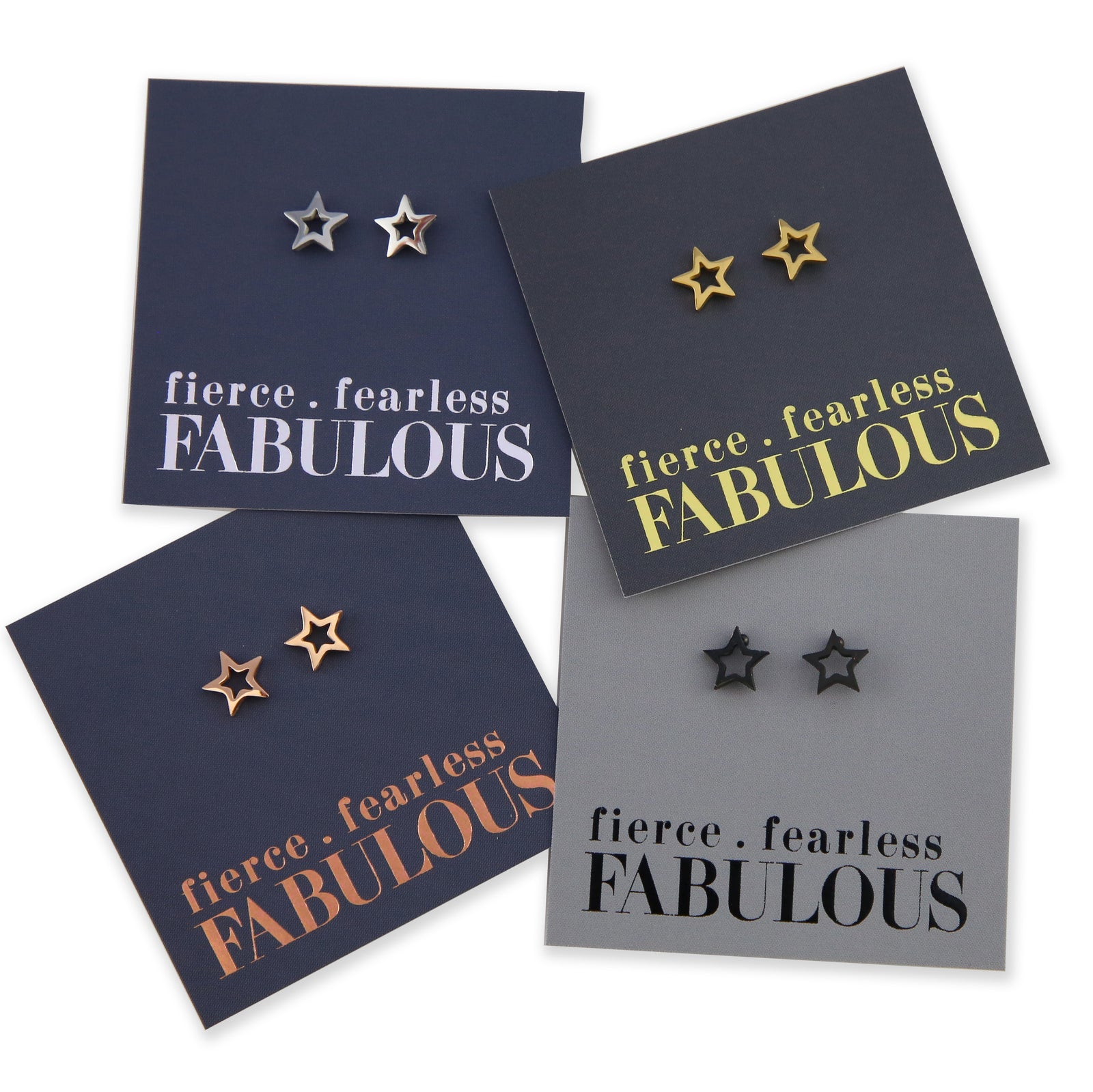 Stainless Steel Earring Studs - Fierce Fearless Fabulous - OPEN STARS