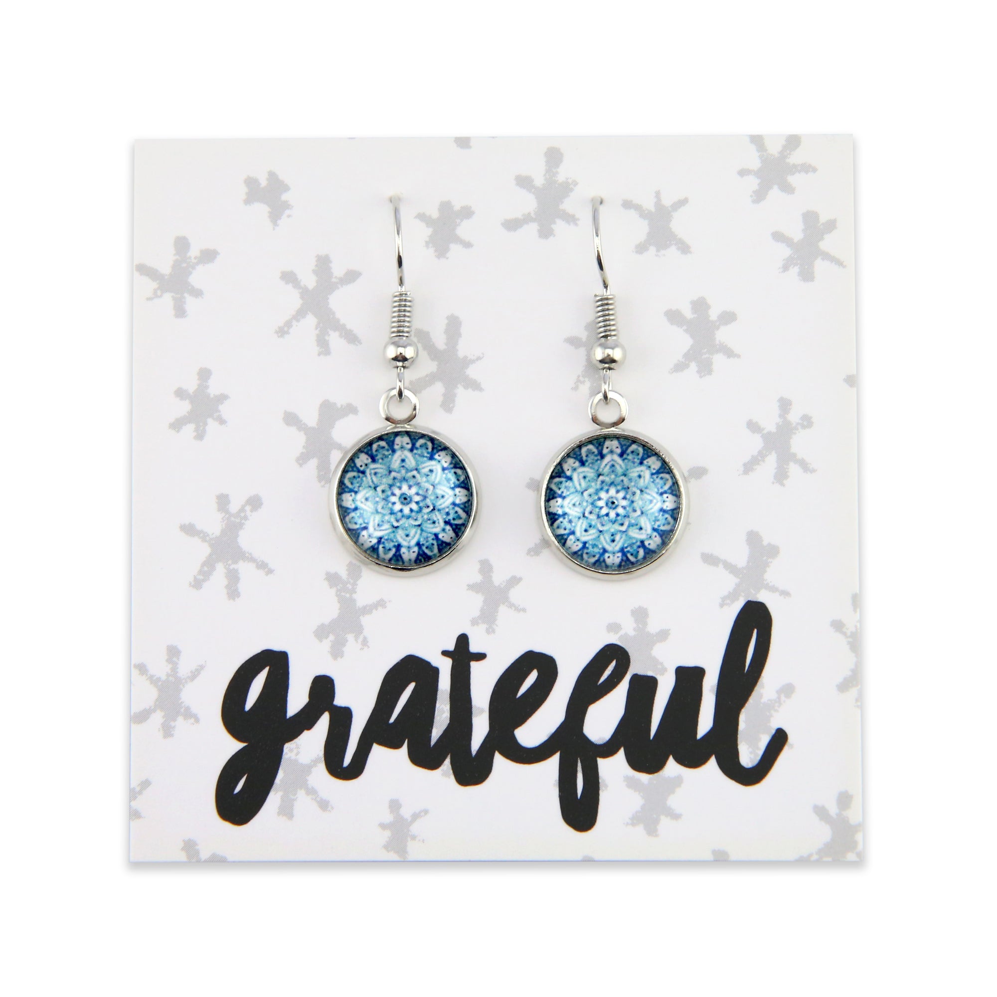 Heart & Soul Collection - Grateful - Bright Silver Dangle Earrings - Floral Ice (9905)