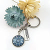 Heart and Soul - Vintage Silver Keyring with ' STRENGTH ' charm - Floral Ice (11154)