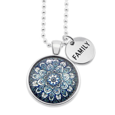 Heart & Soul Collection - Bright Silver ' FAMILY ' Necklace - Floral Ice (10915)