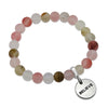 Stone Bracelet - Frosted Watermelon & Tigerskin 8mm Beads - With Silver Word Charms