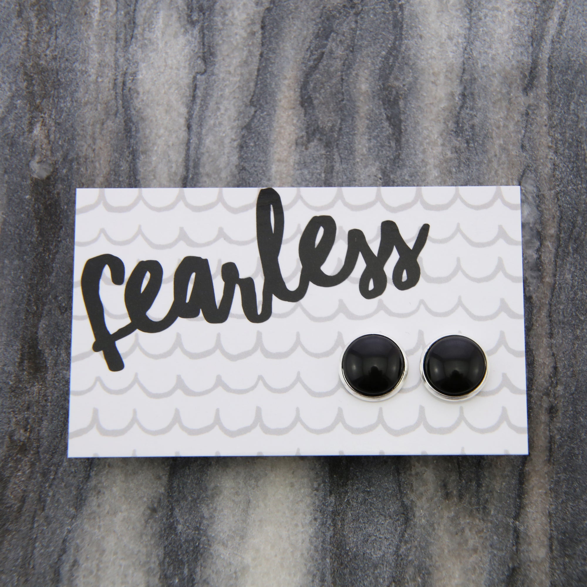 Fearless - Bright Silver 12mm Circle Studs - Black Resin (8916-F)