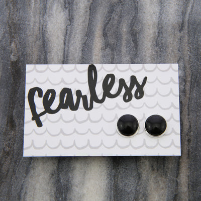 Fearless! - Black Resin Earrings set in Bright Silver (8916-F)