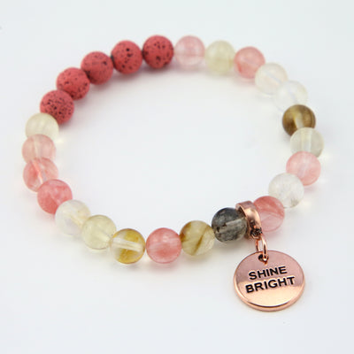 Lava Stone Bracelet -  8mm Frosted Watermelon Tigerskin + Lava Stone beads - with Rose Gold Word Charm