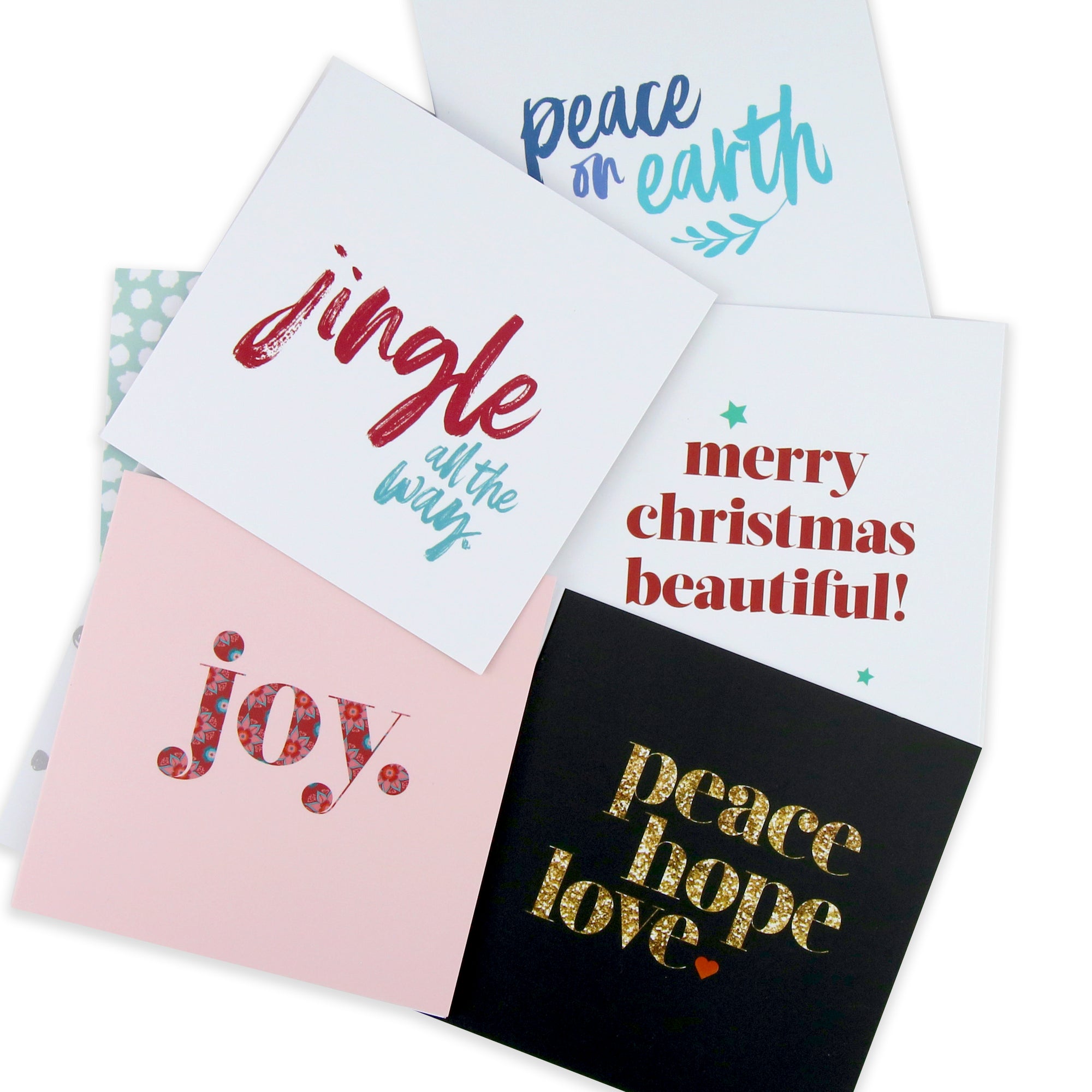 Christmas cards with meaningful words, pack of 5.
