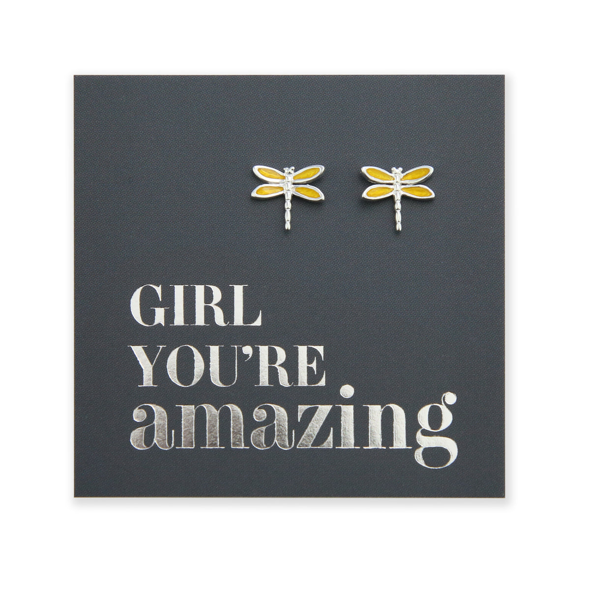 Yellow Dragonfly - Sterling Silver Studs - Girl You're Amazing (2407-F)