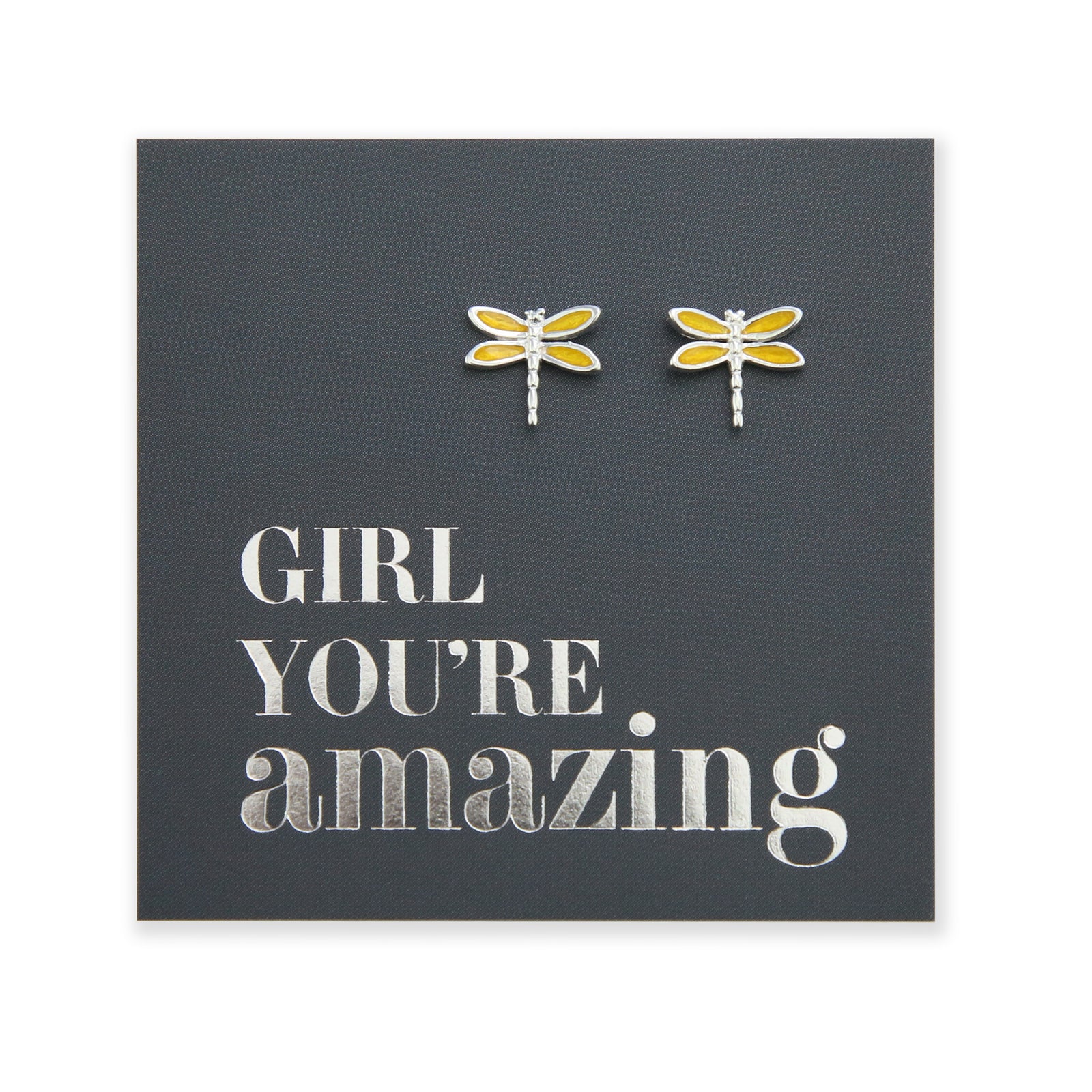 Yellow Dragonfly - Sterling Silver Studs - Girl You're Amazing (2407-F)