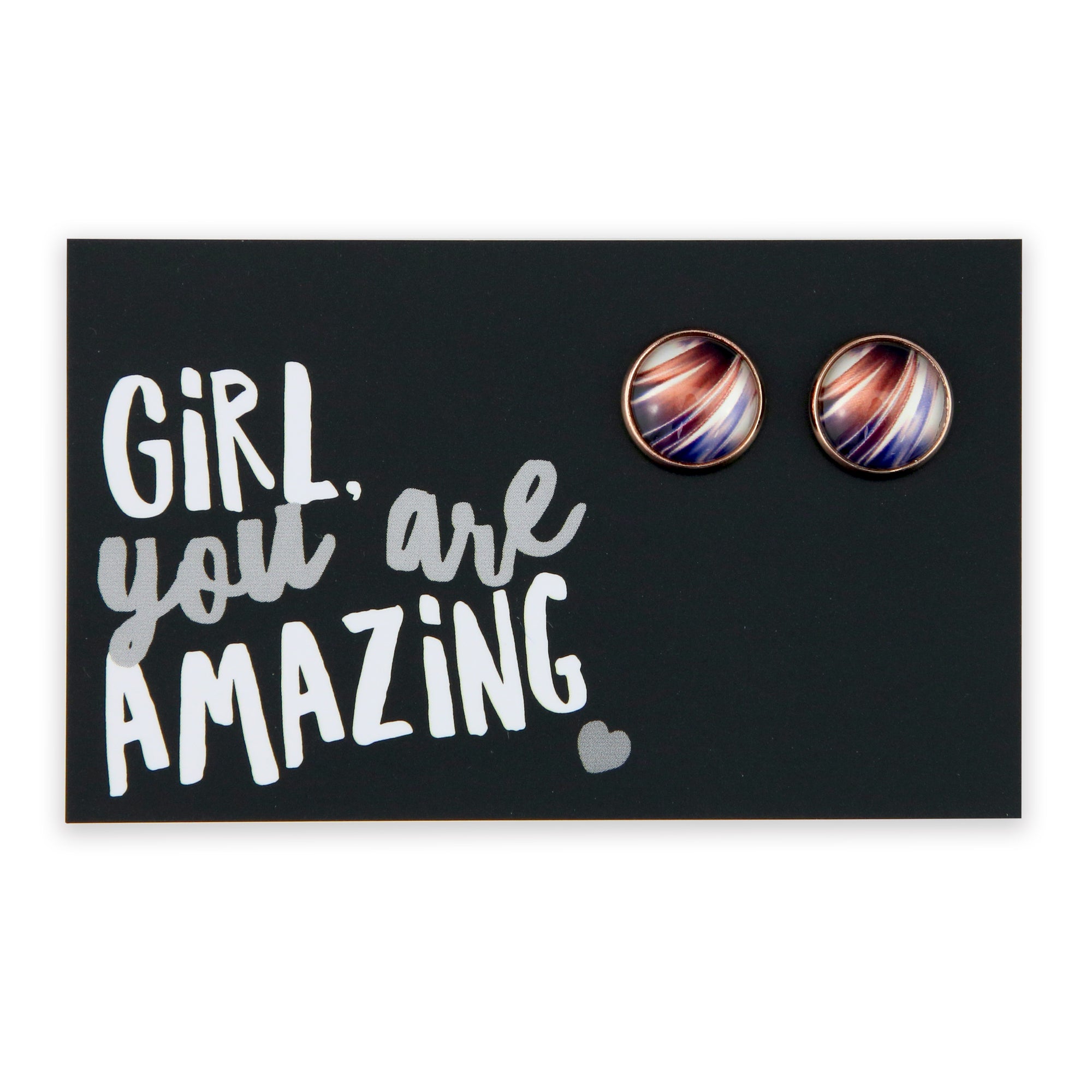Strong Women Collection - Girl You Are Amazing - Rose Gold 12mm Circle Studs - Crema (11323)
