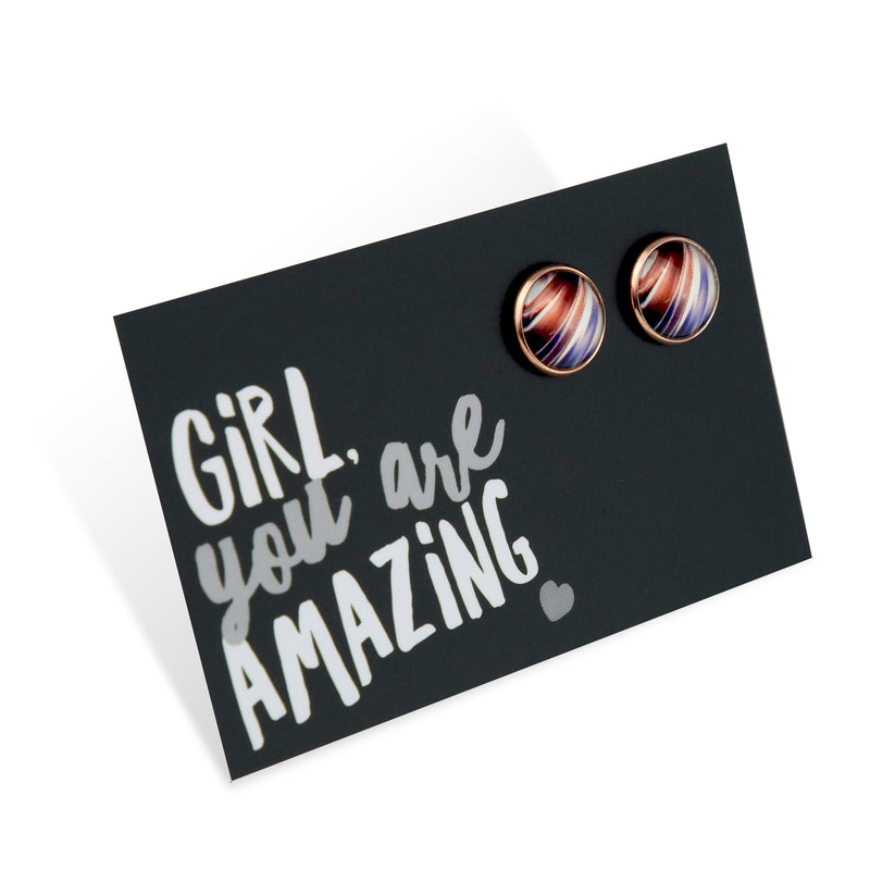 Strong Women Collection - Girl You Are Amazing - Rose Gold 12mm Circle Studs - Crema (11323)