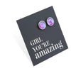 Girl You're Amazing - Vintage Silver Stainless Steel 8mm Circle Studs - Iridescent Rhinestone Hyacinth  (13012)