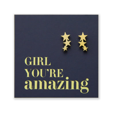 Stainless Steel Earring Studs - Girl You're Amazing - HANGING STARS