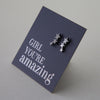 Stainless Steel Earrings. Hypoallergenic studs in Rose Gold, Silver, Black & Gold. Star shaped. Beautiful Gifts by Sister and Soul. Foil feature gift card Girl you are amazing.