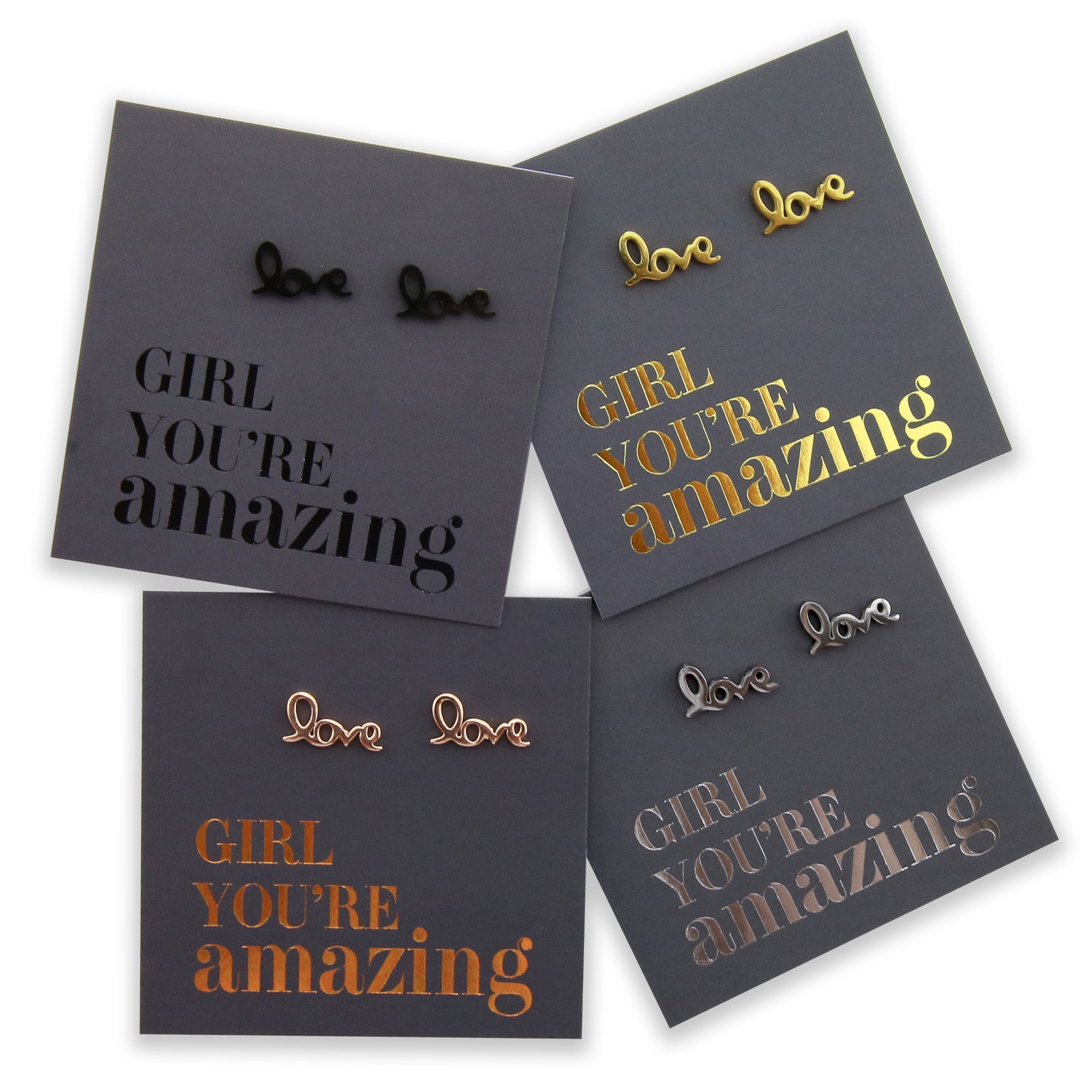 Stainless Steel Earring Studs - Girl You're Amazing - LOVE