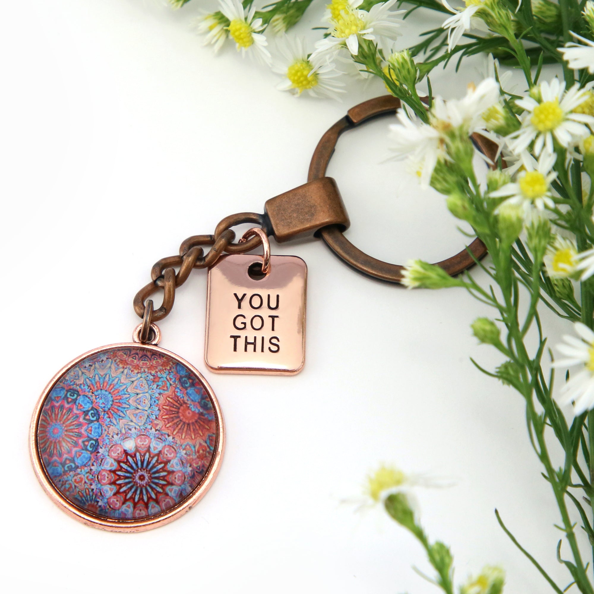 Boho Collection - Vintage Rose Gold Keyring with 'YOU GOT THIS' Charm - Glaze (10513)