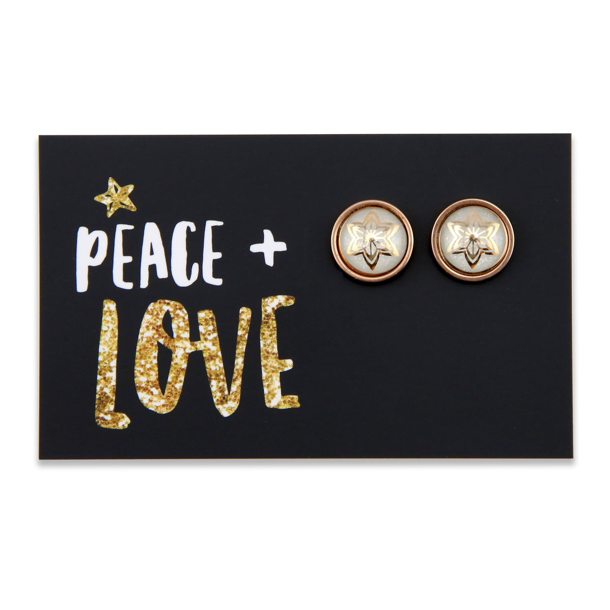 Festive Favourites - Peace + Love - Deluxe Rose Gold Stainless Steel Stud - Gold Star (10743)