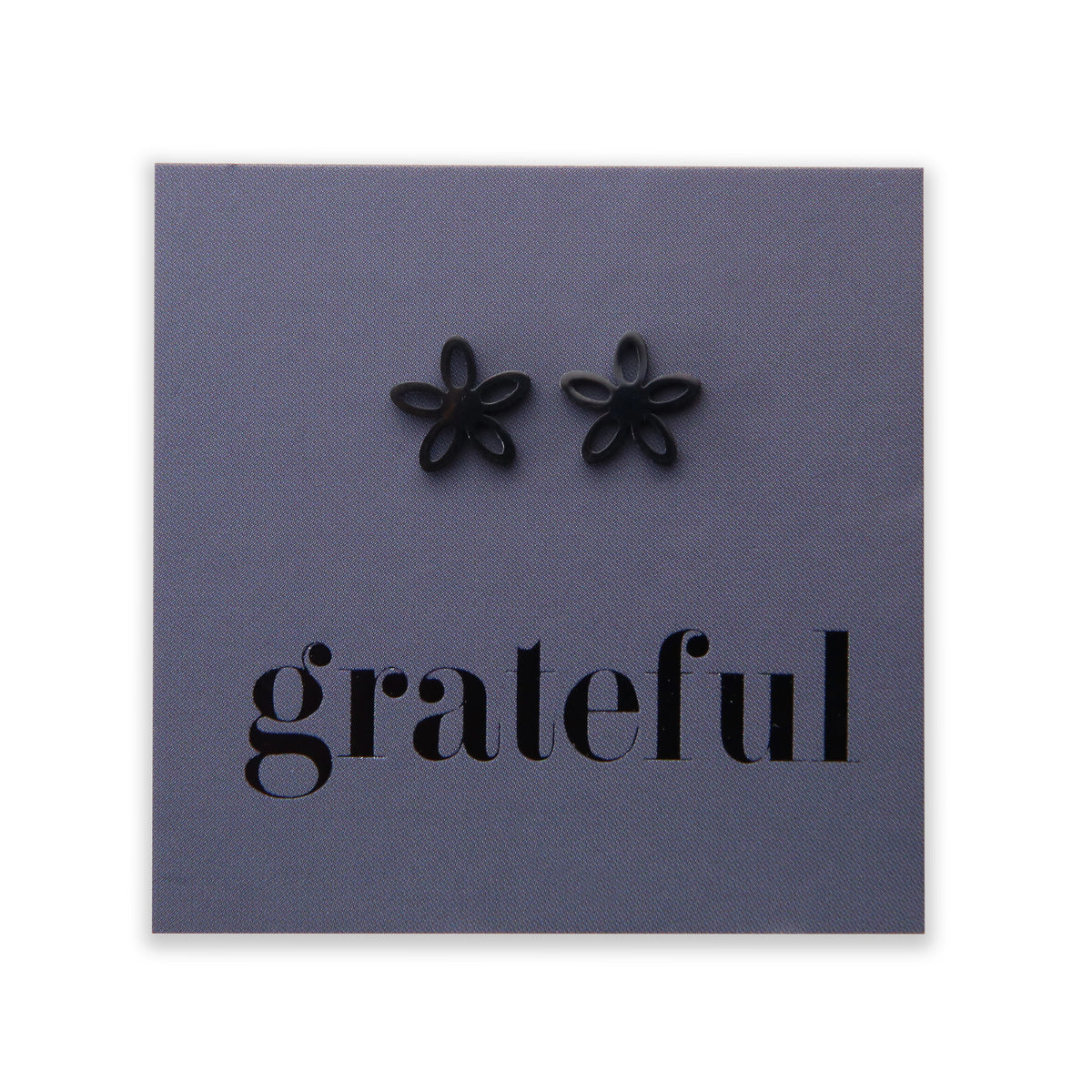 Stainless Steel Geo flower shape earrings. Hypoallergenic studs in Rose Gold, Silver, Black & Gold. Star shaped. Beautiful Gifts by Sister and Soul. Foil feature gift card Girl you are amazing.