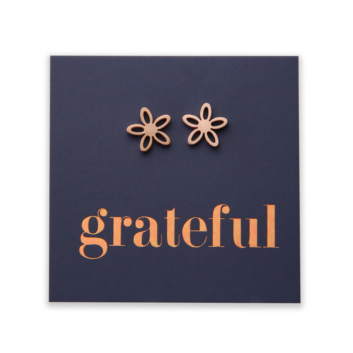 Stainless Steel Geo flower shape earrings. Hypoallergenic studs in Rose Gold, Silver, Black & Gold. Star shaped. Beautiful Gifts by Sister and Soul. Foil feature gift card Girl you are amazing.