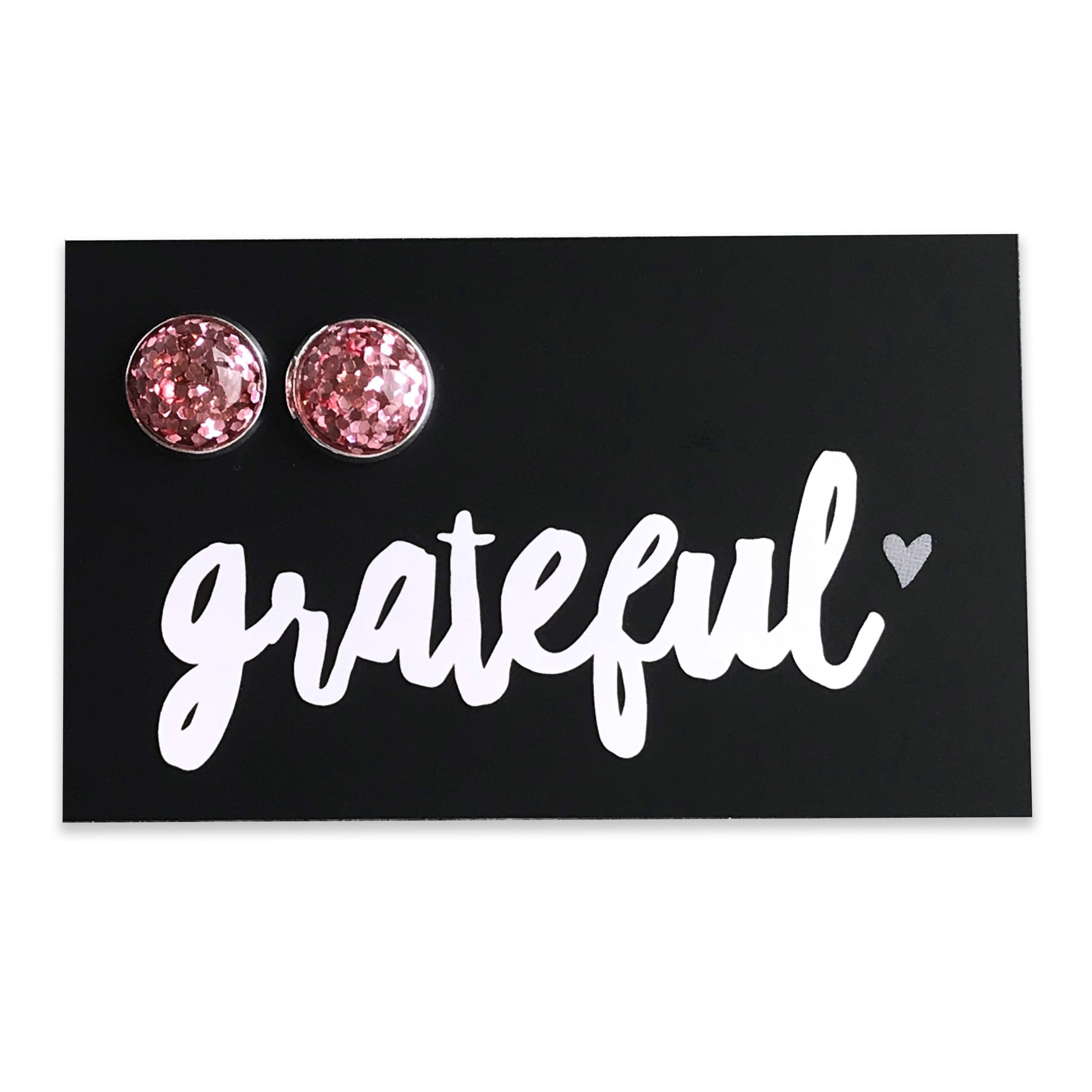 SPARKLEFEST - Grateful - Bright Silver 12mm Circle Studs - Pretty Pink Glitter (8901)