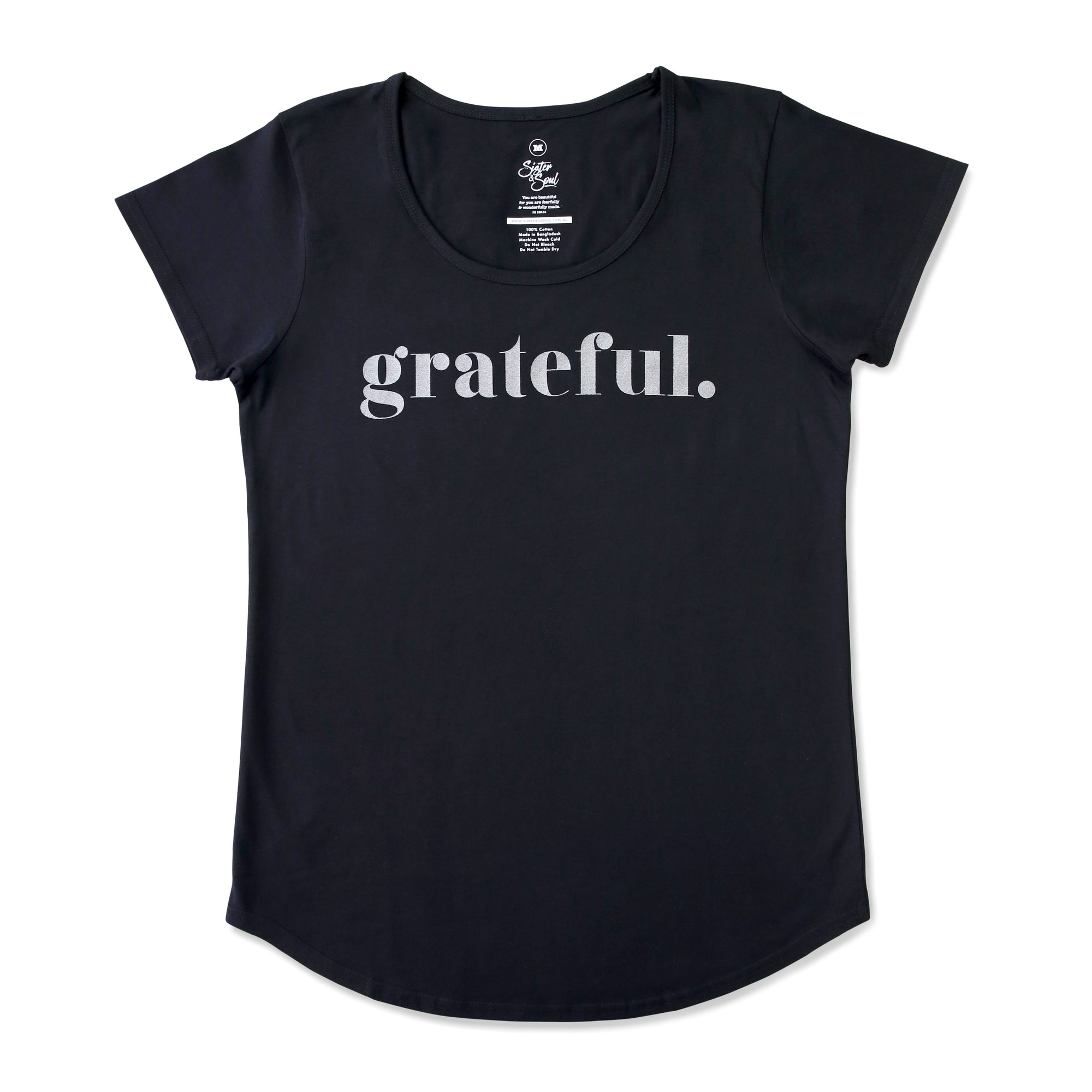 Grateful Tee - Black Scoopy - Charcoal Shimmer Print