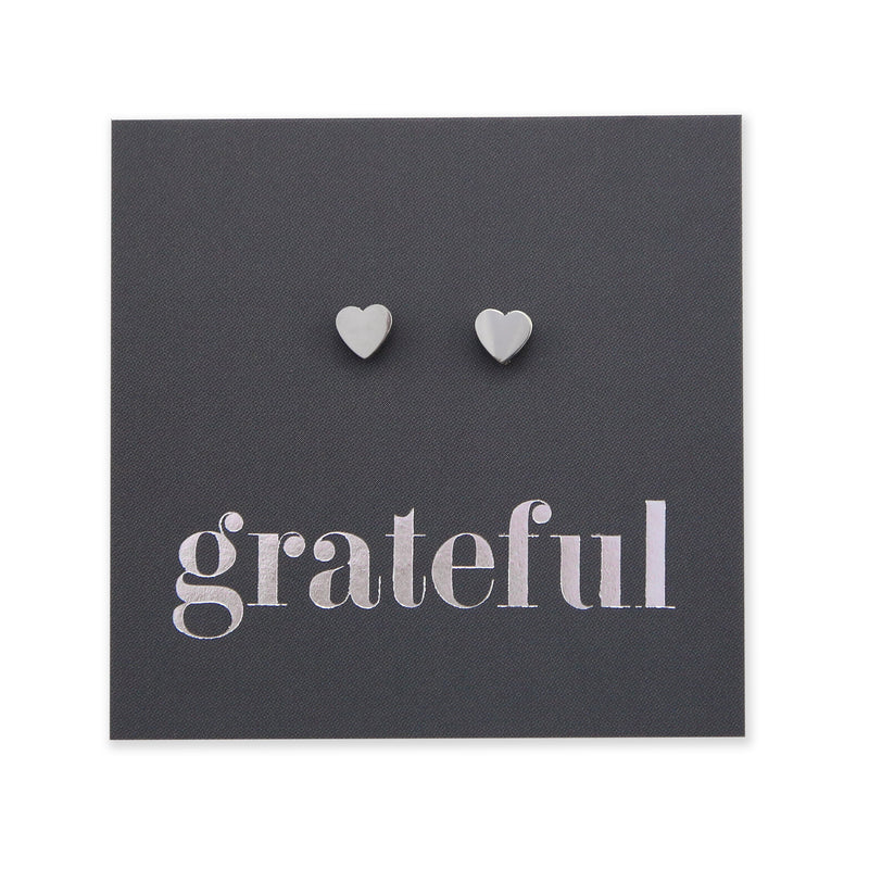 Stainless Steel Earring Studs - Grateful - Tiny Hearts
