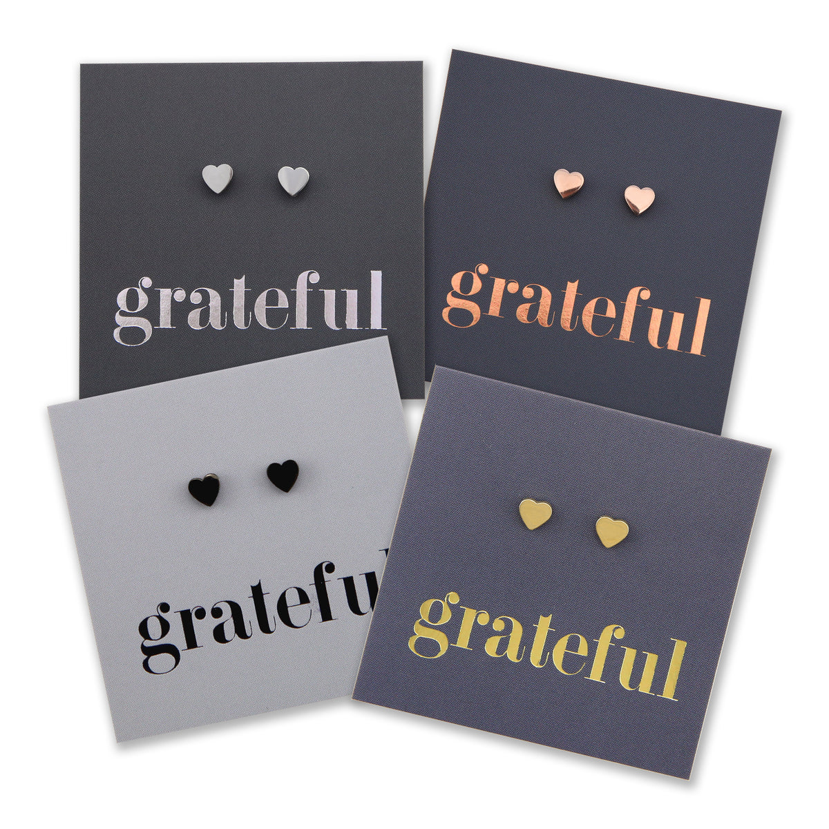 Stainless Steel Earring Studs - Grateful - TINY HEARTS