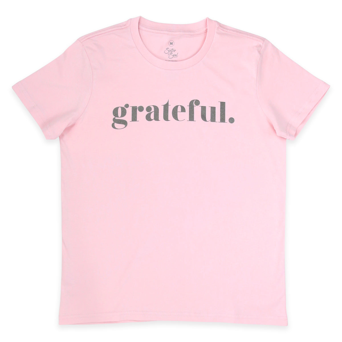 GRATEFUL - Pink Boxy Tee - Charcoal Shimmer Print