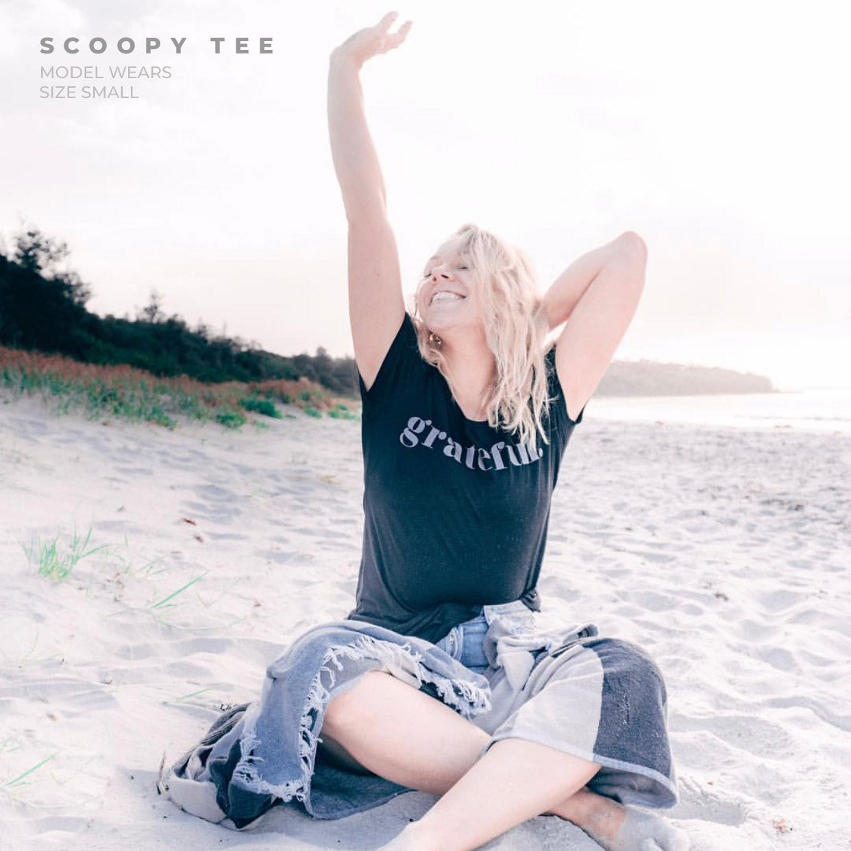 Grateful Tee - Black Scoopy - Charcoal Shimmer Print