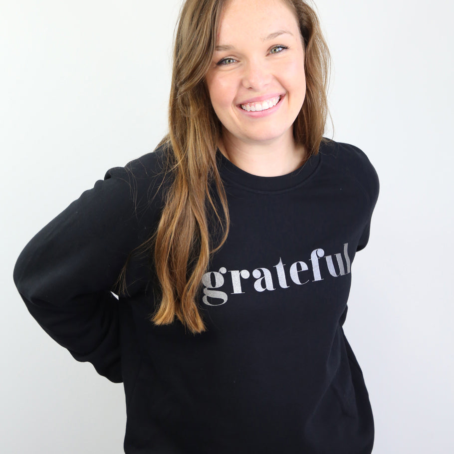 Grateful Crew Neck Jumper - Black - Charcoal Shimmer Print