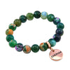 Stone Bracelet - Green Fire Agate 10mm Beads - with Rose Gold Word Charm